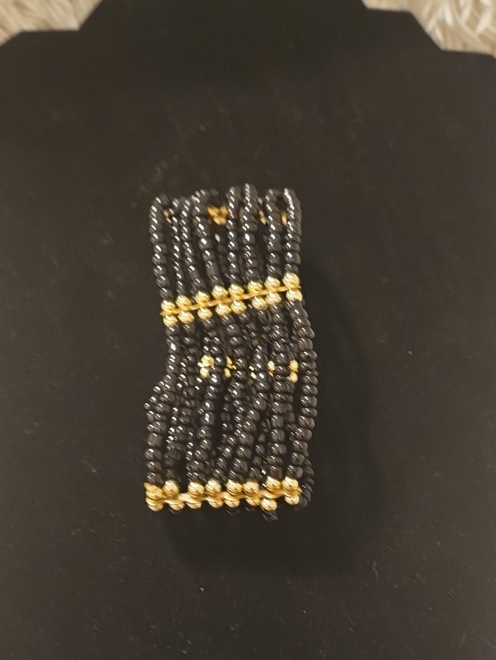 Black and Gold Multi-Row Beaded Stretch Bracelet